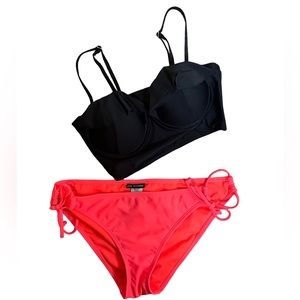 Swimsuit black top, orange bottom